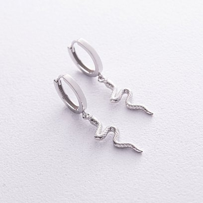 Серьги - кольца "Змеи" в белом золоте с08023