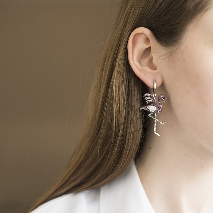 Срібні сережки "Чапля" (фіаніт) 122406 від ювелірного магазину Онікс - 2