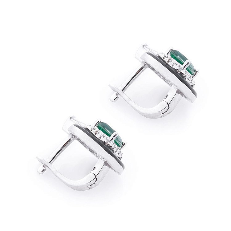 Серебряные серьги (эмаль, фианит, изумруд, кварц) 122413 - 1 Серебряные серьги (эмаль, фианит, изумруд, кварц) 122413 от ювелирного магазина Оникс - 1