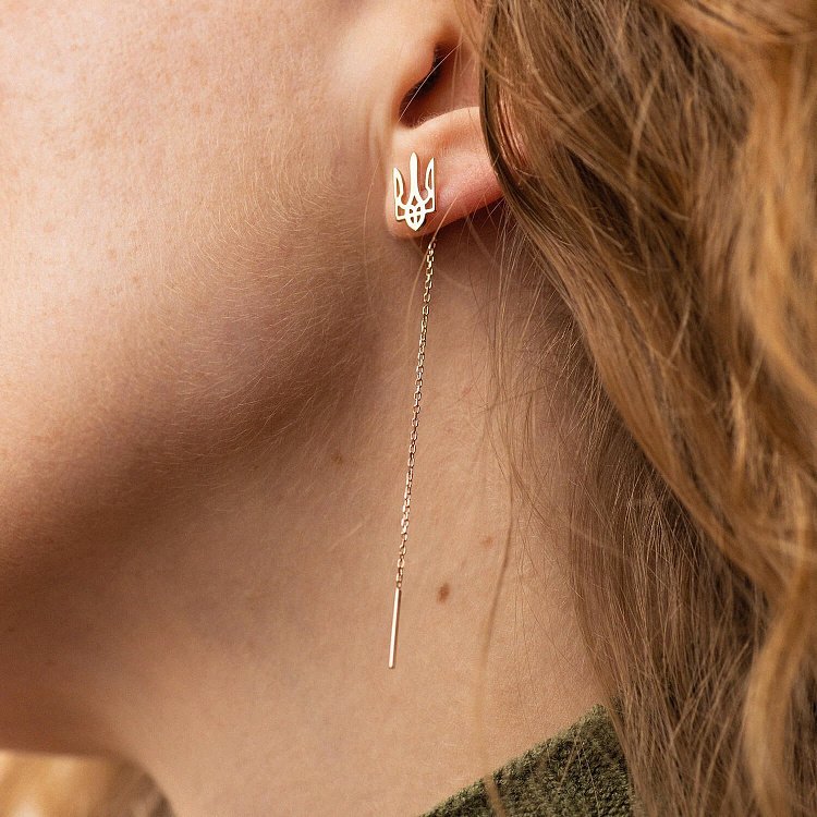 Серьги - протяжки "Герб Украины - Тризуб" (красное золото) с08093 от ювелирного магазина Оникс - 6