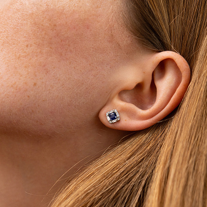 Золоті сережки - пусети з діамантами і сапфірами сб0577ca №2