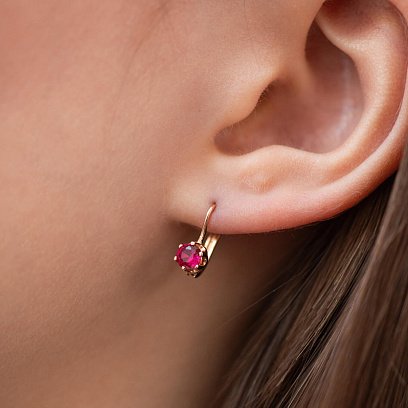 Дитячі золоті сережки з рожевими фіанітами с03468 №2