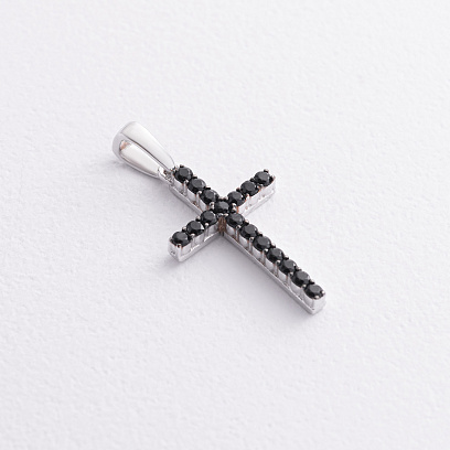 Серебряный крестик с черными фианитами 3016/1р-CZ ч