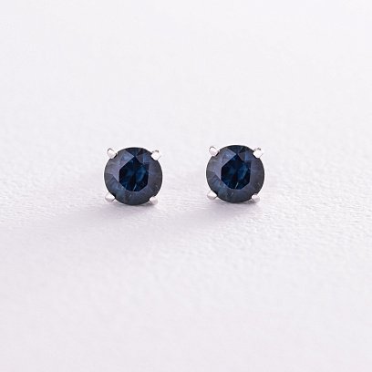 Золотые серьги - пусеты с сапфирами сб0390