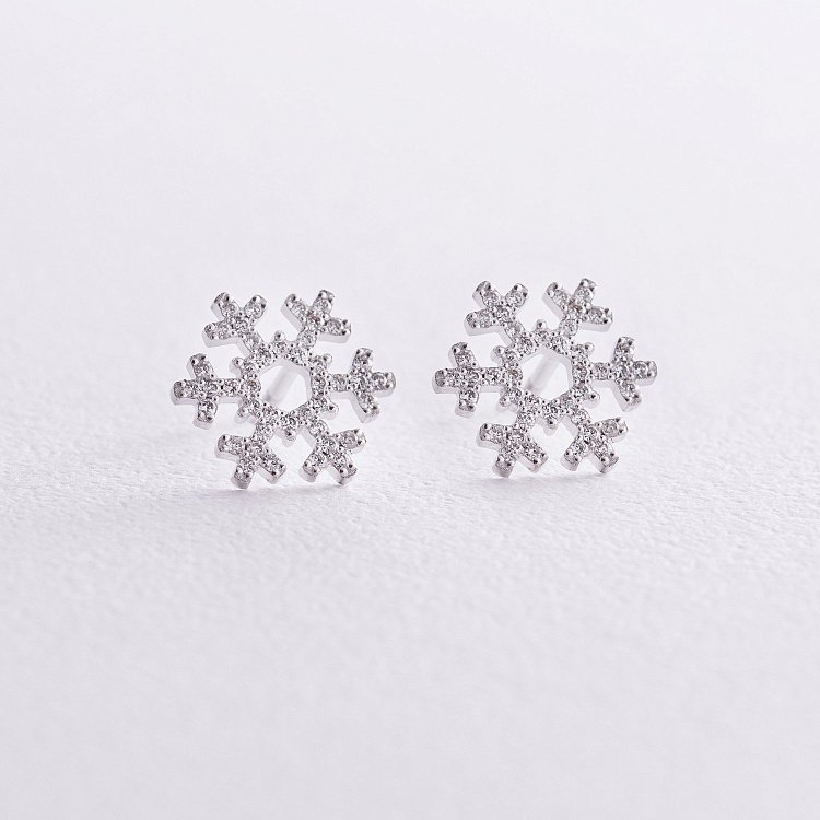 Золоті сережки - пусети "Сніжинки" з діамантами 311931121 від ювелірного магазину Онікс