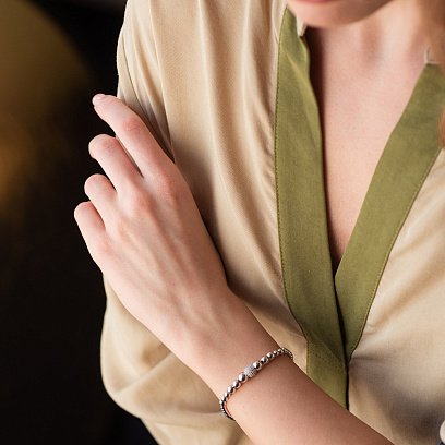 Браслет "Кульки" в білому золоті (фіаніти) б04701 №2