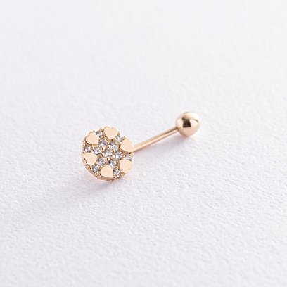 Золотий пірсинг в пупок "Сердечка" з фіанітами пир00242
