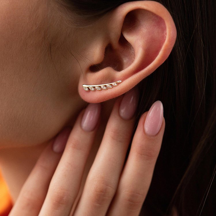 Золоті сережки - клаймбери з фіанітами с05704 від ювелірного магазину Онікс - 3