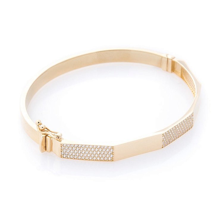 Жесткий золотой браслет с фианитами б03928 от ювелирного магазина Оникс - 1