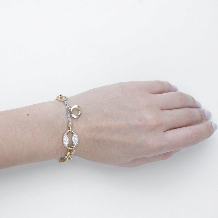 Золотой цепочный браслет с фианитами б01770 от ювелирного магазина Оникс - 2