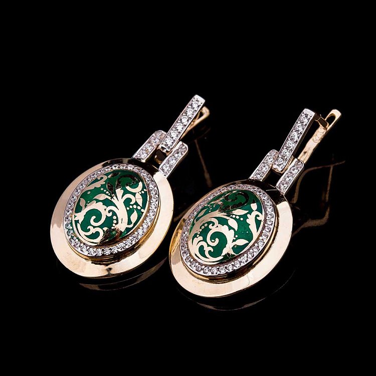 Золотые серьги с эмалью и фианитами с03726 от ювелирного магазина Оникс - 1