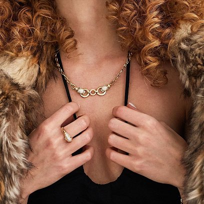 Колье "Пантера" в желтом золоте (фианиты) кол01969 №3