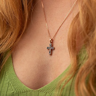 Золотой православный крестик с распятием и молитвой (чернение) п02536 №2