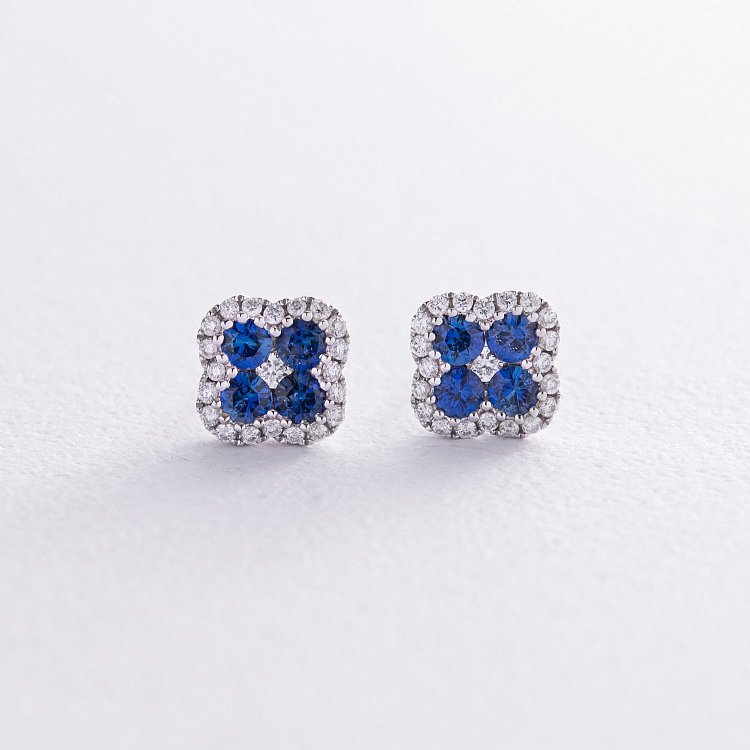 Золотые серьги - пусеты с бриллиантами и сапфирами сб0095lg от ювелирного магазина Оникс