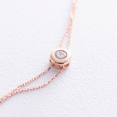 Подвійний золотий браслет з фіанітом б04482 №2