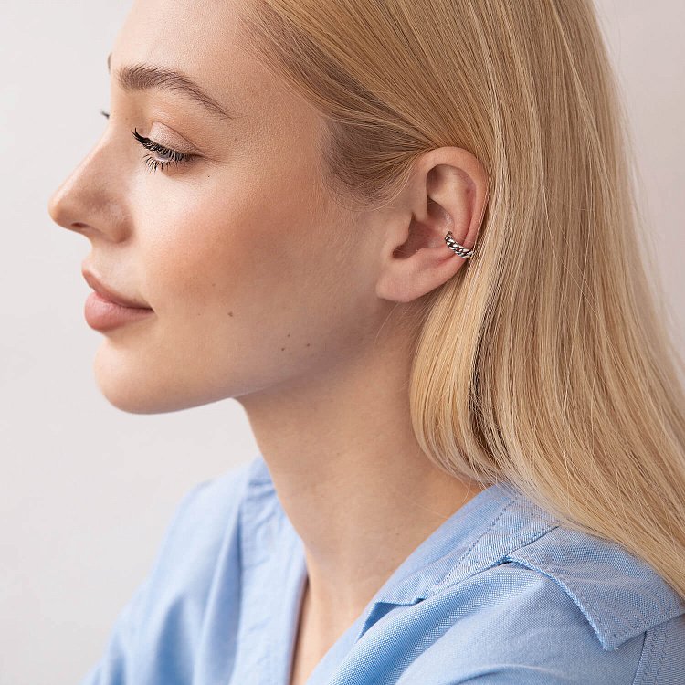 Серебряная серьга - каффа "Цепочка" 123214 от ювелирного магазина Оникс - 4