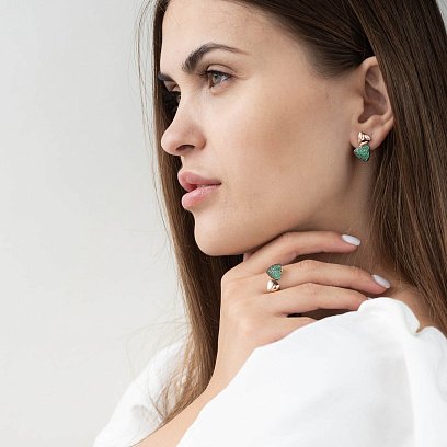 Золота каблучка (зелені фіаніти) к05394 №2