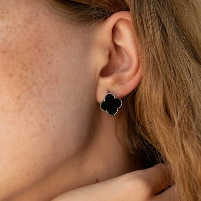 Срібні сережки "Конюшина" з оніксом 122112 №2