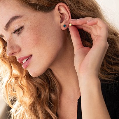 Срібні сережки - пусети (блакитне та жовте каміння) 308 №7