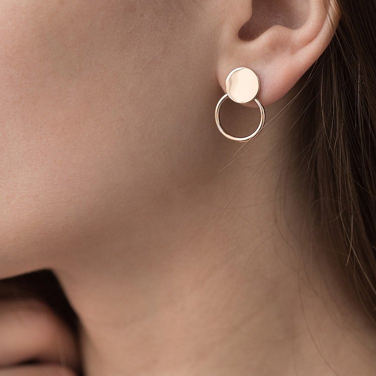 Золотые серьги-пусеты "Кружочки" с06683 от ювелирного магазина Оникс - 3