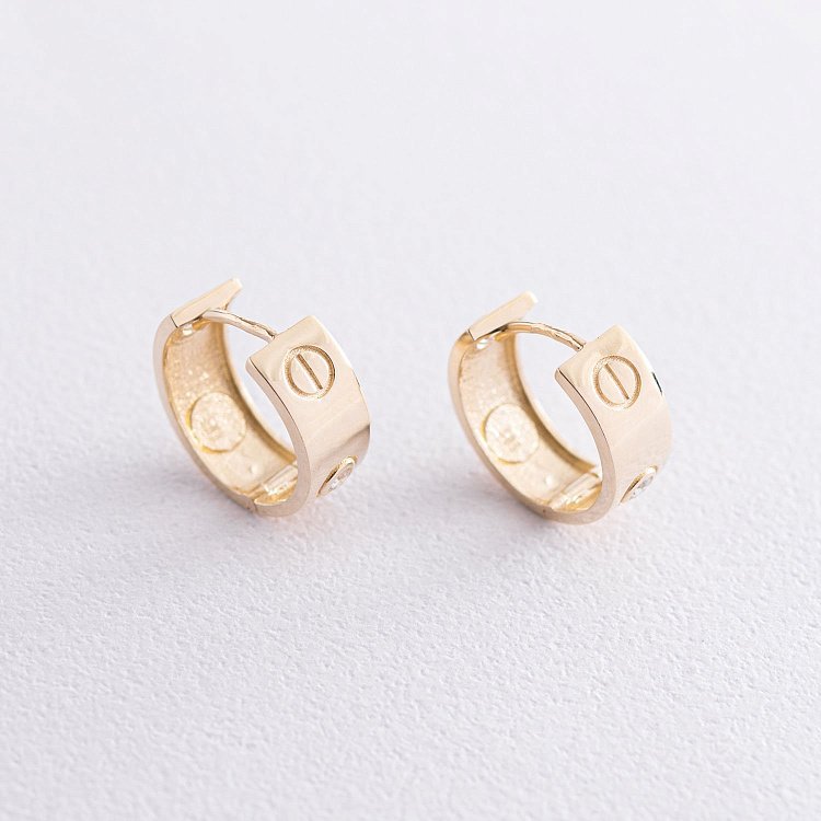 Сережки - кільця "Love" в жовтому золоті (фіаніти) с07214 від ювелірного магазину Онікс - 5