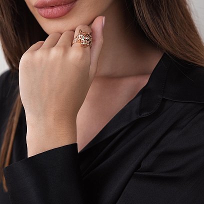 Каблучка "Пантера" у червоному золоті (фіаніти) к07036 №8