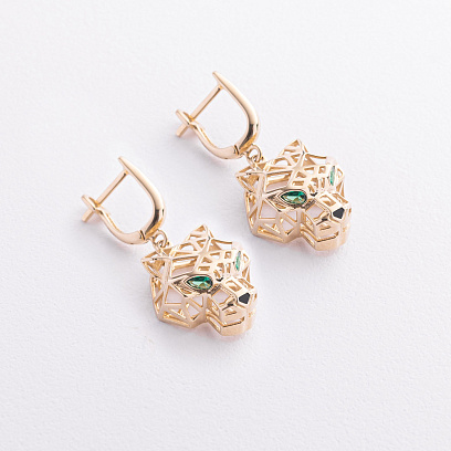 Золоті сережки "Пантери" з фіанітами с08925