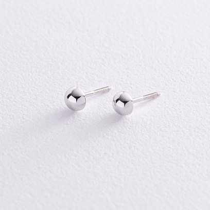 Серьги - пусеты "Полусфера" в белом золоте (0.5 см) с08206