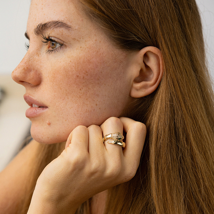 Кольцо "Змея" в желтом золоте (фианиты) к08206 от ювелирного магазина Оникс - 3