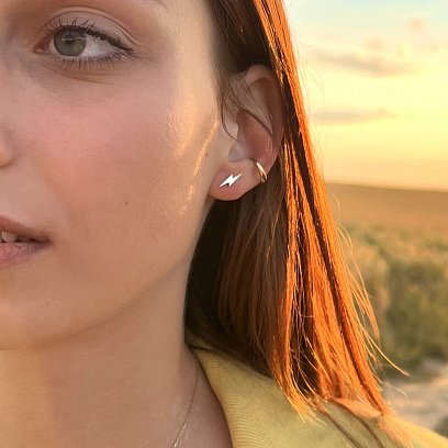 Серьги - пусеты "Молнии" в желтом золоте с07929 №2