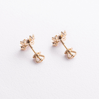 Серьги - пусеты "Клевер" с фианитами (желтое, белое золото) с09714 №2