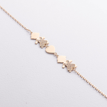 Браслет "Два мальчика и сердечко" в желтом золоте (фианиты) б05656 №2