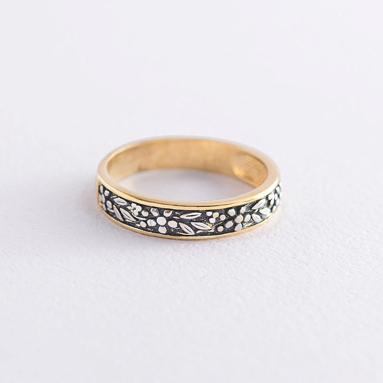 Серебряное кольцо "Цветочки" с позолотой 112303 от ювелирного магазина Оникс