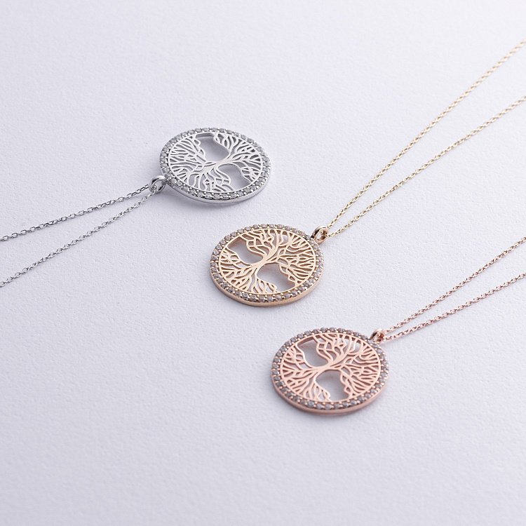 Колье "Древо жизни" с фианитами (желтое золото) кол02491 от ювелирного магазина Оникс - 5