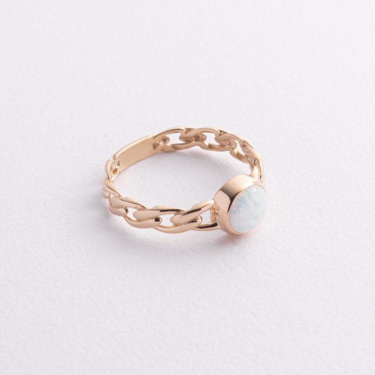 Кольцо "Цепочка" с синт. опалом (желтое золото) к07464 от ювелирного магазина Оникс - 2