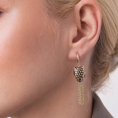 Золотые серьги "Пантеры" (эмаль, фианиты) с07711 №2