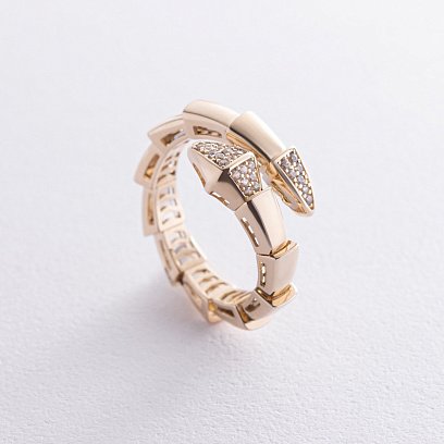 Каблучка "Змія" у жовтому золоті (фіаніти) к07482