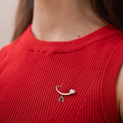 Золотая булавка "Hello Kitty и подкова" зак00300 №2