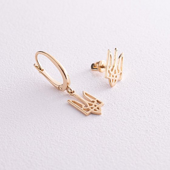 Асимметричные серьги "Герб Украины - Тризуб" (желтое золото) с08694 №4