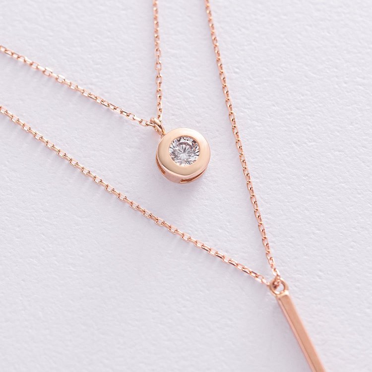 Подвійне кольє в червоному золоті (фіаніт) кол01763 від ювелірного магазину Онікс - 3