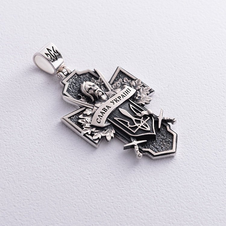 Срібний хрест "Український козак. Слава Україні. На звороті - Спаси і Збережи" 133231 від ювелірного магазину Онікс - 6