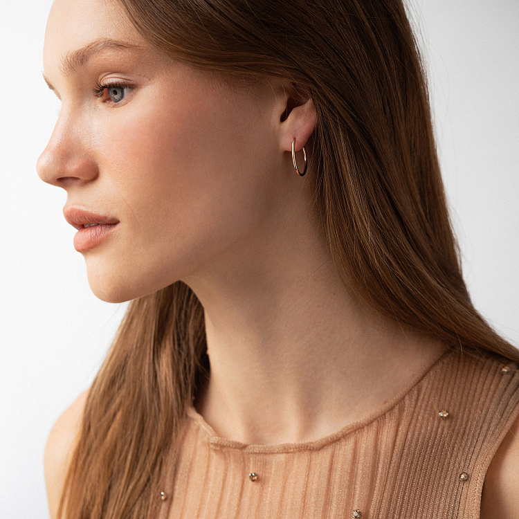 Серьги - кольца в красном золоте с09223 от ювелирного магазина Оникс - 1