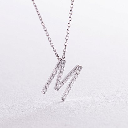 Золоте кольє з літерою " М" з діамантами 133591121 №3