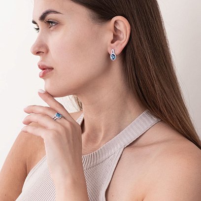 Серебряное кольцо с кварцом и фианитами 1351/1р-QLB №2