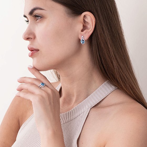 Серебряное кольцо с кварцом и фианитами 1351/1р-QLB №2