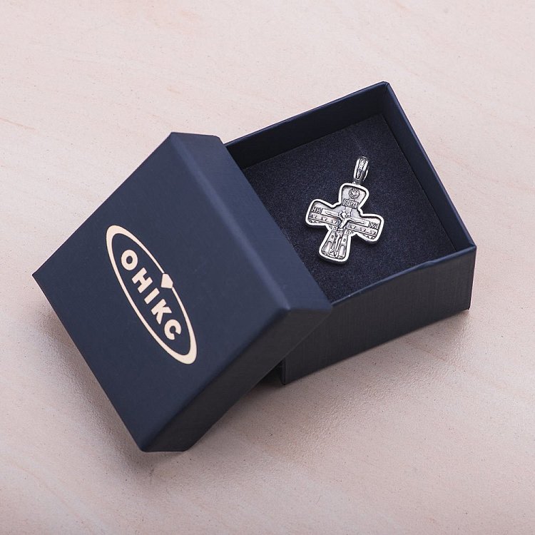 Православный серебряный крест "Распятие. Святой Николай" (чернение) 132493 от ювелирного магазина Оникс - 5