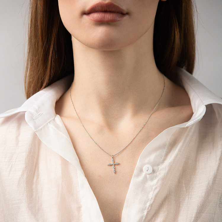 Крестик в белом золоте (бриллианты) пб0295ch от ювелирного магазина Оникс - 7