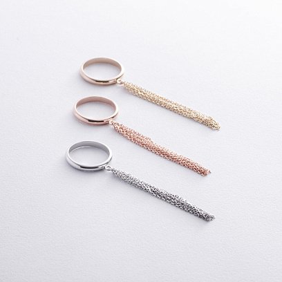 Кольцо с цепочками (желтое золото) к07475 №5