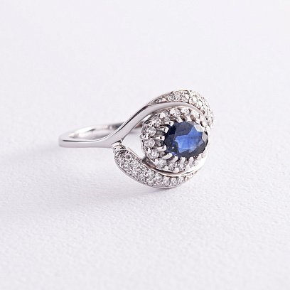 Золота каблучка з діамантами і сапфіром к1523 №3