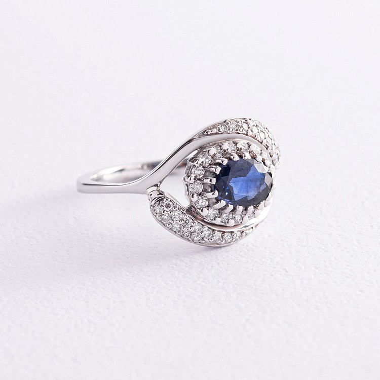 Золота каблучка з діамантами і сапфіром к1523 від ювелірного магазину Онікс - 2